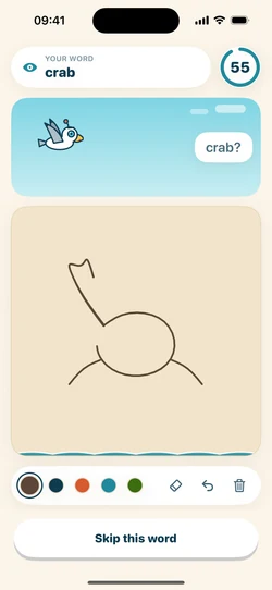 Drawing a crab in the sand while Gulliver flies above and asks: crab?